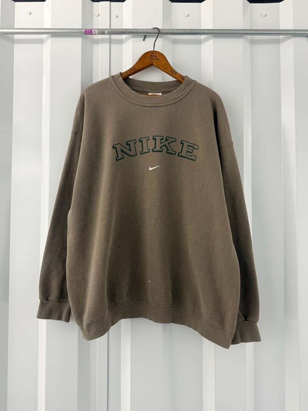 Vintage 90s Nike Made in USA Crewneck Sweatshirt Taupe Brown Size XL Arch Logo